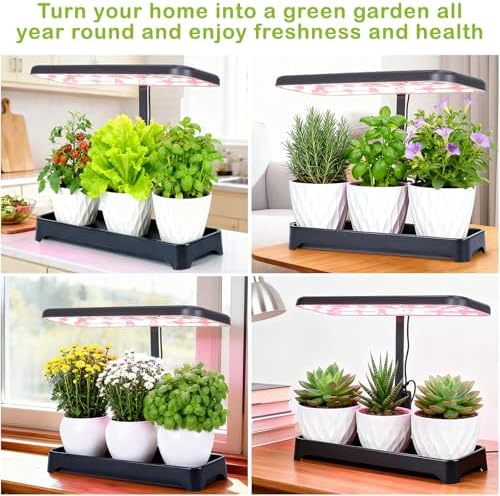 Indoor Herb Garden with Grow Light, Full Spectrum LED Planter for Kitchen Herbs & Houseplants, Height Adjustable Indoor Growing System for Home & Apartment Decor (Not Pots) (Black, 16.5*6.5*4 inch)