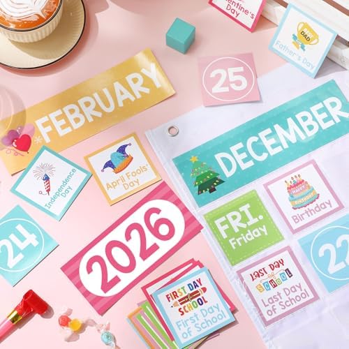 Sinload Classroom Calendar Pocket Chart White, Pastel