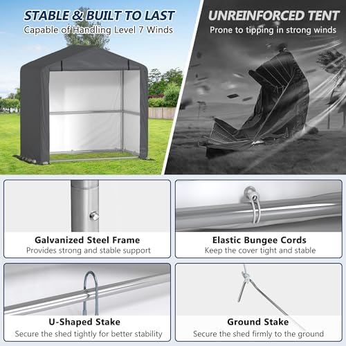 COVERONICS 6' x 4' Outdoor Portable Storage Shelter Shed, Grey