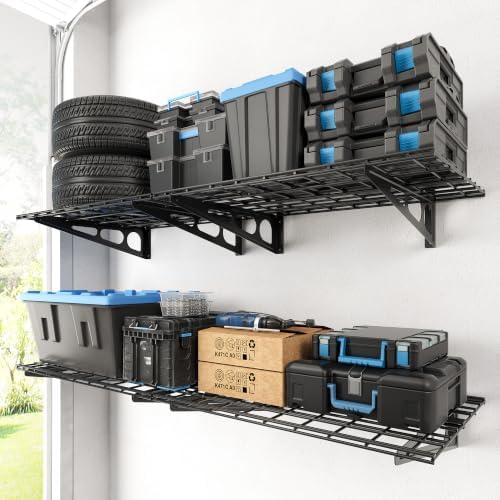 FLEXIMOUNTS 4-Pack 2x3ft Garage Shelving, 24"x72" Storage Shelves, Black