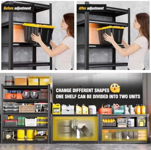 3-Pack Heavy Duty Garage Shelving for Garage, Warehouse & Workshop Organization, 71" H x 35" W x 16" D Adjustable 5-Tier All Metal Storage Shelf for Tools, Storage Bins & Bulk Items