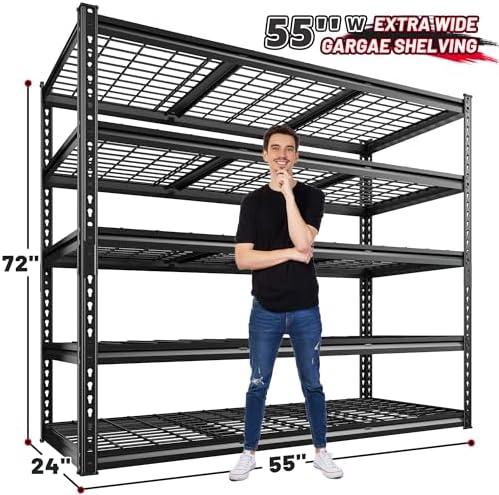 REIBII 5 Tier Heavy Duty Garage Shelving for Basement Warehouse Pantry