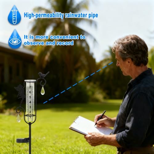 Glass Weather Station,Rain Gauge with Fairy Decor for Solar Yard Decor