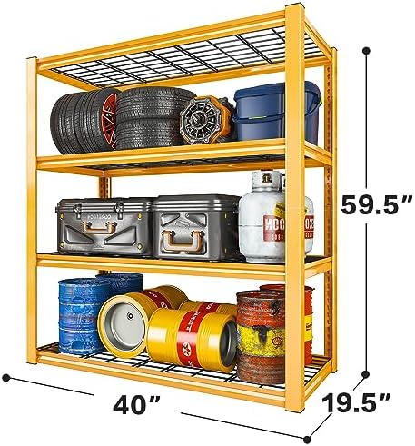REIBII 40" W Yellow Garage Shelving with Double-Layer Frames for Homeowners