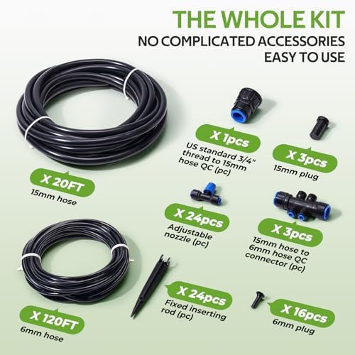 HIRALIY 140FT Quick-Connect Drip Irrigation Kit for Large Gardens