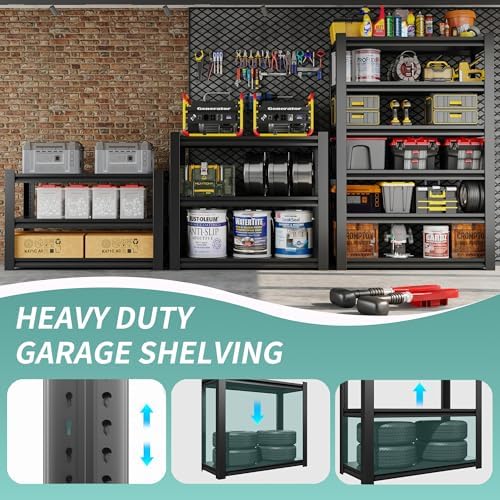 82" H Garage Shelving, 6 Tier Adjustable Heavy Duty Storage Shelves, 2500Lbs Capacity, Powder Coated Metal, Industrial Style, Suitable for Garage, Basement, Workshop