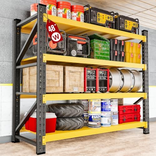 SISESOL Set of 2 48" Wide Heavy Duty Garage Shelving Units,3000LBS 24 Deep Storage Shelves,Yellow Metal Garage Shelves,Large Storage Rack,70 High Steel Shelf,Industrial Shelving for Shop,Warehouse