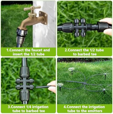 102FT Drip Irrigation System Kit, New Quick-Connect, Automatic Garden Watering Misting System for Greenhouse, Yard, Lawn, Plant with 1/2 inch Hose 1/4 inch Distribution Tubing and Accessories