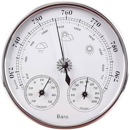 All Season Thermometer Barometer Hygrometer, Aluminum Indoor Outdoor Weather Instrument, 5.12 Inch Dial for Home Office Patio Garden