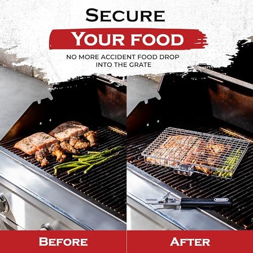 SHIZZO Grill Basket Gift Set with Skewers, Basting Brush, Gift Box