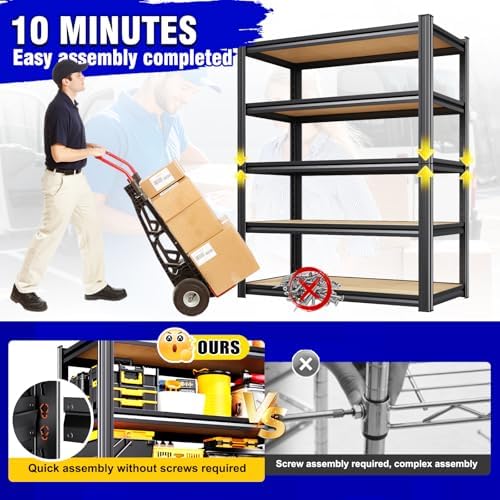 71"H Garage Shelving-5 Tier Garage Storage Shelves,Adjustable Heavy Duty Metal Shelving Unit and Storage Large Rack,Utility Steel Shelf For Warehouse Industrial Pantry Basement Organizers 71"x32"x14"
