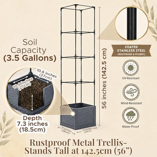 2 Pack 56" Self Watering Tomato Planter with Trellis - Indoor & Outdoor