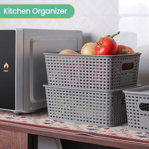 Ohmlove 8 Pack Plastic Storage Baskets with Lids for Organization