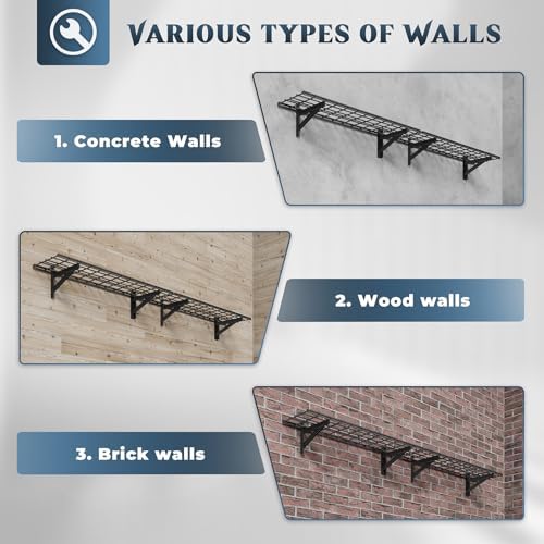 Jusgym 2 Pack Wall Mounted Garage Shelving, 1x4ft, 700lbs Integrated Grid