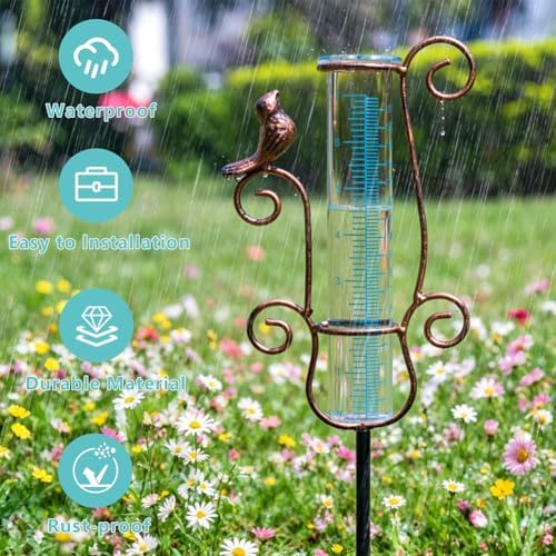 Rain Gauge Outdoor with 7'' Capacity Glass Tube