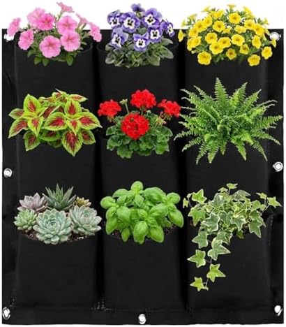 WFIST Vertical Hanging Planter Bag, Breathable Felt Wall Garden Planter with Metal Grommets, Indoor/Outdoor Space-Saving Herb & Flower Growing Pouch (9-Pocket)