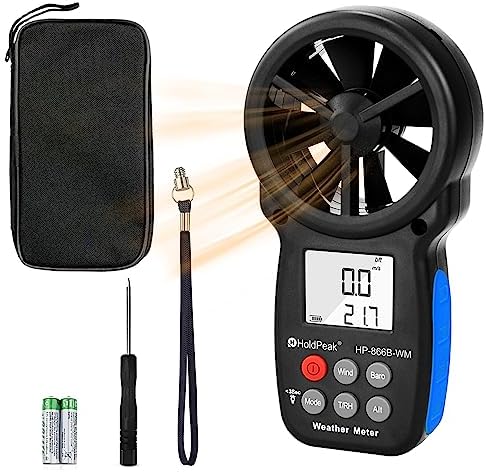 HoldPeak Handheld Anemometer Barometer, Weather Meter for Wind Speed, Temperature, Humidity, Dew Point, Altitude, Barometric Pressure, Wind Chill Measuring, Digital Wind Guage 866B-WM