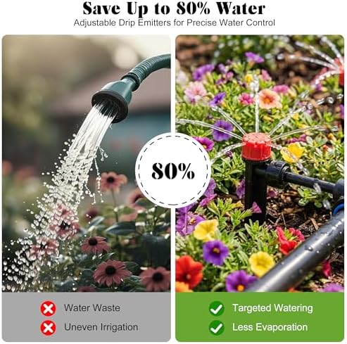 Drip Irrigation Kit for Garden, Automatic Plant Watering System with Quick Connect Fittings, Water Saving Irrigation Tubing Hose and Accessories for Yard, Greenhouse, Lawn & Raised Bed (191FT)