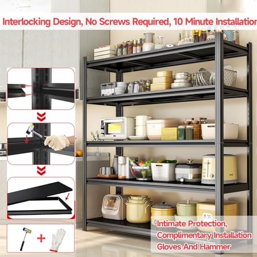 3 Tier Kitchen Shelves, Storage Shelving Unit, Adjustable Metal Shelving, 1200LBS Racks for Storage, Pantry Shelves Sturdy Steel Shelf for Kitchen Pantry Coffee Bar, Black
