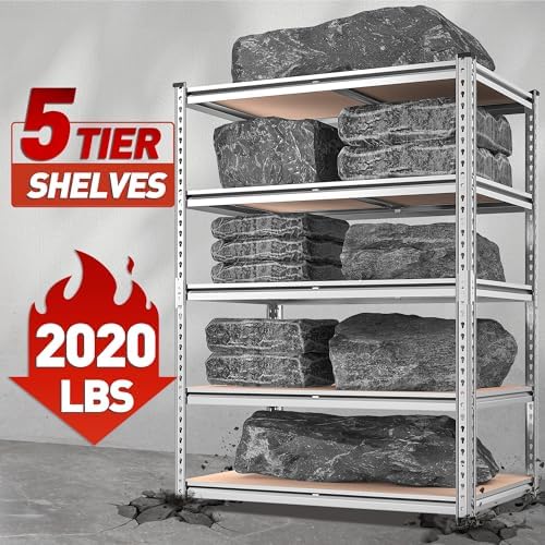 REIBII 2020LBS Garage Shelving Heavy Duty Metal Shelving 5 Tier Storage Shelves, Metal Shelves for Basement, Warehouse, Pantry, Closet, Kitchen, 72" H x 36" W x 16" D, Galvanized, 3 Pack