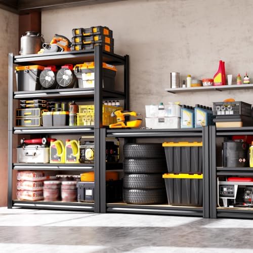 2-Pack Garage Shelving for Multi-Room Home Storage & Organization, 71" H x 32" W x 14" D 5-Tier Adjustable Metal Storage Rack for Tools, Household Items, Garage, Workshop, Pantry