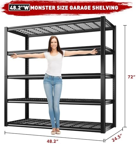 REIBII 48.2" W Storage Shelves for Garage, Adjustable Garage Shelving