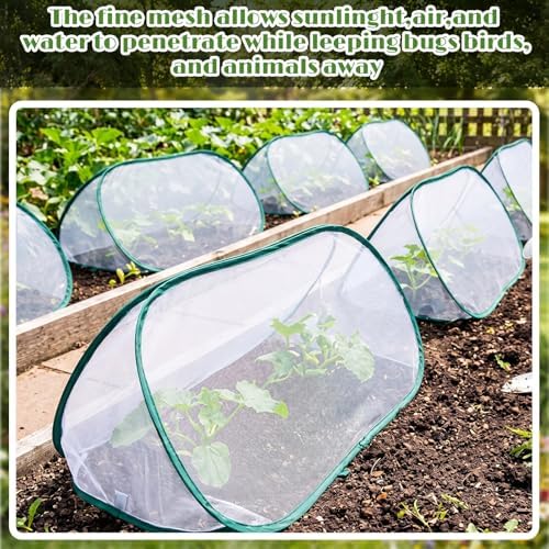 4 Sets 39" x 15" x 15" Pop up Garden Mesh Plant Cover Garden Rows Plants Cover with 24 Pcs Ground Nails Foldable Outdoor Protector Tent for Vegetables Fruits Seedlings Flowers, White