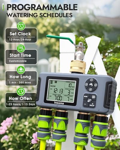 Insoma 4-Zone Water Timer for Garden Hose, Brass Inlet & Outlet