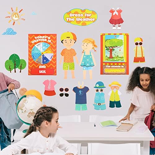 Spakon 103 Pieces Weather Chart Bulletin Board Set for Classroom Dress Weather Chart for Preschool Decoration Seasonal Bulletin Board Cutout Set for 100th Day of School Wall Decor (Nice Style)