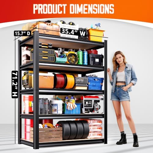 Set of 6,71"H-35"W-16D Garage Shelving-2050LBS 5 Tier Storage Shelves,Adjustable Heavy Duty Metal Shelving Unit and Storage Large Rack,Utility Steel Shelf For Shop Warehouse Industrial Pantry Basement