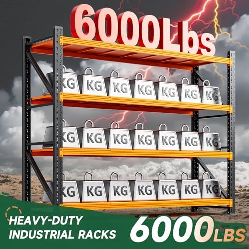 Letaya 6000LBS Heavy Duty Storage Shelves,79" H Metal Garage Shelving Units,4 Tier Large Tall Industrial Shelving,Adjustable Utility Rack Shelf for Warehouse,Basement (Orange, 79" W x 24" D x 79" H)
