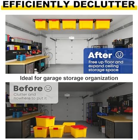 Overhead Garage Storage Rack for 12 17 27 Gallon Totes, 4 Pack for 3 Bins