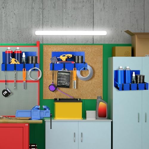Lineshading 3 Pack Magnetic Garage Organizer with Hook, Fridge Shelf, Blue