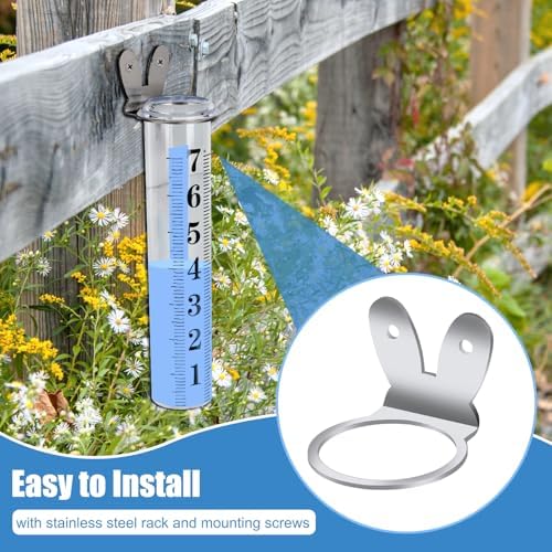 Accurate Rain Gauge Outdoor,7" Rain Gauges Outdoors Best Rated with Stainless Steel Rack Holder, Thickened Plastic Large Precise rain Measure Guage for Yard Fence Garden Lawn Farm