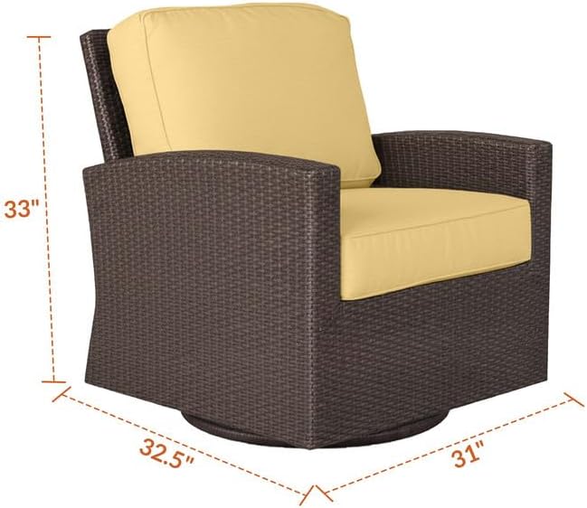 Covers & All Cabo Swivel Glider Club Chair, 8 mm Willow Flat Wicker Patio Furniture with Sunbrella Cushions, UV & Fade Resistant Outdoor Furniture Accent Chair Motion (32.5" L x 31" W x 33" H)
