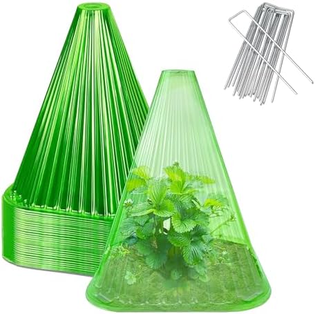 Garden Cloches for Plants - Reusable Clear Plant Protectors, PET Plant Bell CoverFrost & Pest Protection for Vegetables, Seedlings, Outdoor Gardens (Green,20)