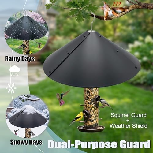 ForeverSong Squirrel Baffle for Bird Feeder, 16.5 Inch Hanging Mount, Black