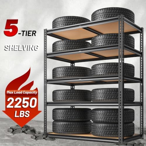 ROOMFAVE Garage Shelving Heavy Duty, 5 Tier,72" H x 35.56" W x 16" D Black