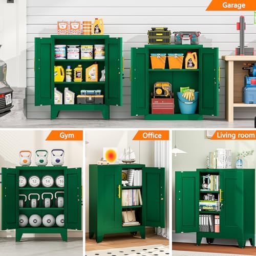 Small Metal Storage Cabinet, Lockable Tool Cabinet with Doors and 2 Shelves