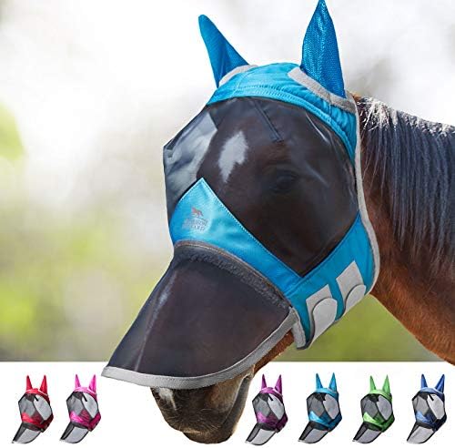 Harrison Howard CareMaster Pro Luminous Horse Fly Mask Large Eye Space Long Nose with Ears UV Protection for Horse Sky Blue M Cob