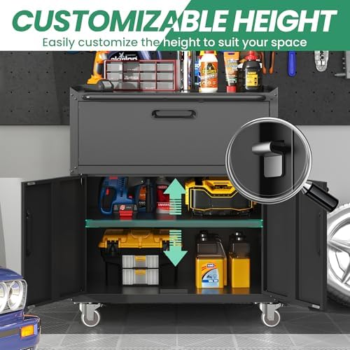 8-Piece Heavy Duty Steel Garage Cabinet System | All-in-One Modular Garage Cabinet Set for Ultimate Workshop Organization | Easy Assembly Garage Storage Cabinets & Tool Bench (Black)