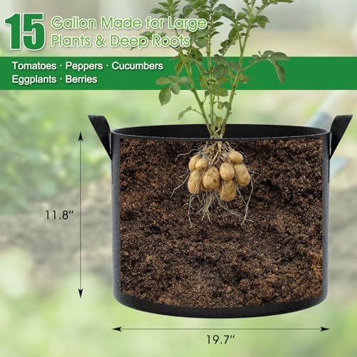 FEED GARDEN 15 Gallon Plant Grow Bags 8 Pack 300G Fabric Pots with Handles