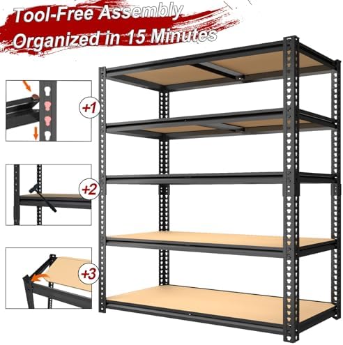 Garage Racks for Storage，5-Tier Adjustable Garage Shelving Storage Shelves,2400LBS Capacity Heavy Duty Shelving for Carport Warehouse Basement,72" H x40 W x20 D