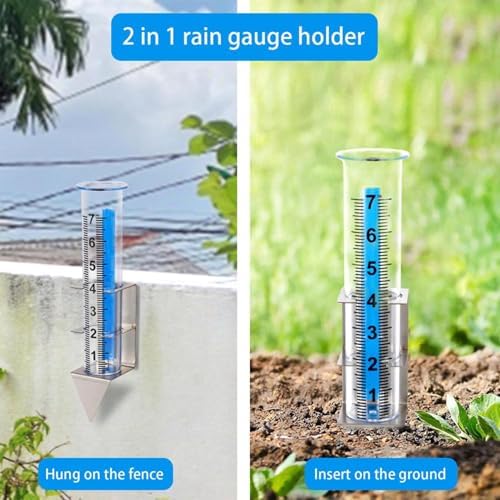 Glass Rain Measuring Gauge - Outdoor Weather Collector Stake, Reusable Snow Reader | Freeze Resistant Observation Tool with Markings for Lawn Yard Patio Garden Pathway, Outdoor, Portable with Proof