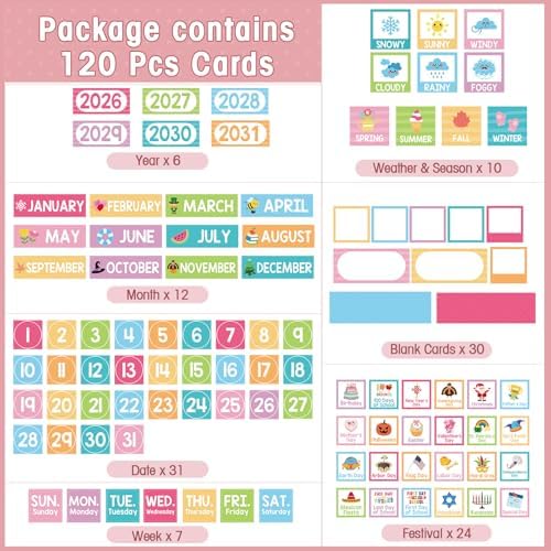 Sinload Classroom Calendar Pocket Chart White, Pastel