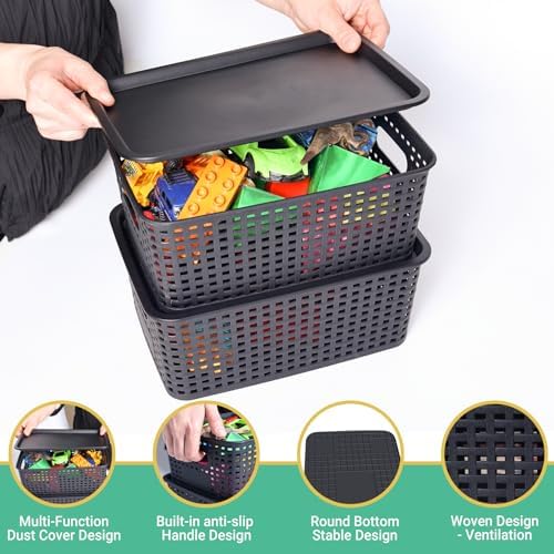 Ohmlove 8 Pack Plastic Storage Baskets with Lids for Organization