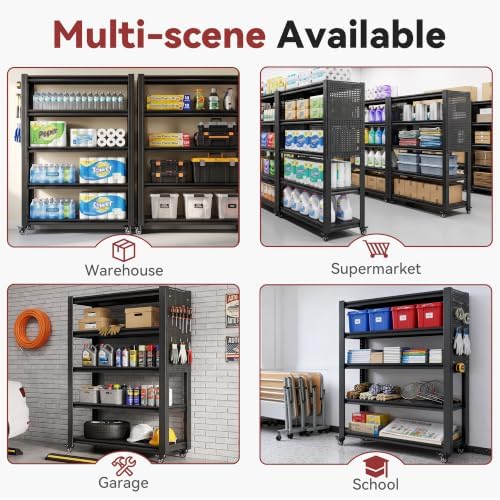78" H x 47.2" W x 18" D Garage Storage Shelves with Wheels and Pegboard