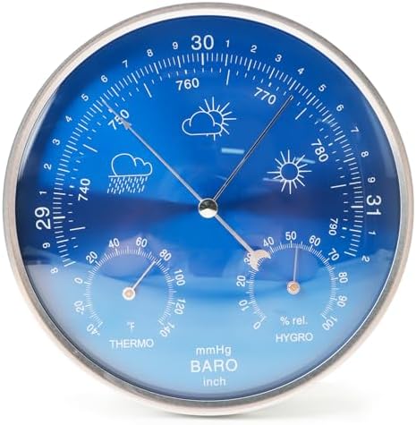 3-in-1 All-Season Wall Hanging Thermometer, Barometer, Hygrometer | Accurate Weather Station for Home and Office | Fahrenheit Edition in/Outdoor, Fahrenheit Edition(Blue)