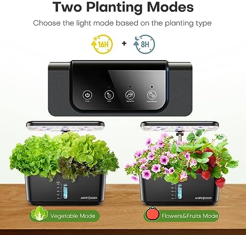Ahopegarden Indoor Garden Hydroponics Growing System: 10 Pods Kit with LED