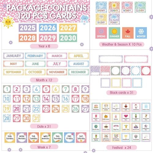 Sinload Classroom Calendar Pocket Chart Black White, Cool